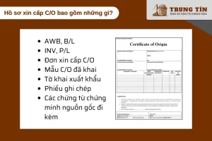 Bộ hồ sơ xin C/O gồm hóa đơn, vận đơn và chứng từ chứng minh xuất xứ