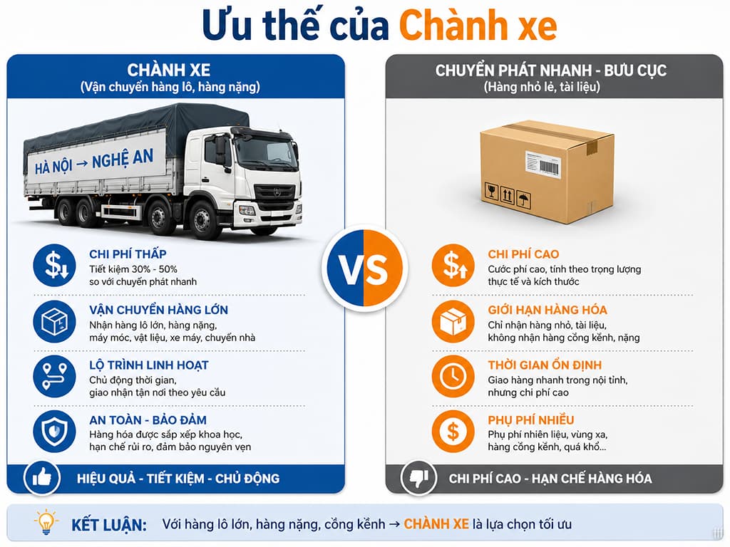 Chành xe Trung Tín giúp tiết kiệm 50% cước hàng cồng kềnh so với chuyển phát nhanh.