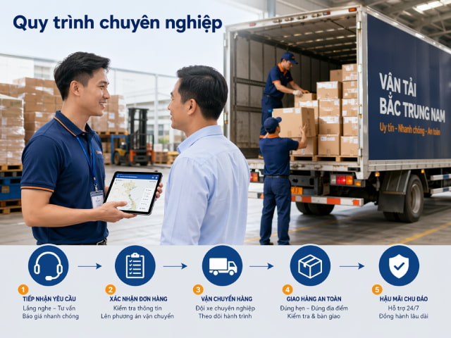Quy trình vận hành chuyên nghiệp giúp khách hàng yên tâm tuyệt đối về tiến độ và sự an toàn của hàng hóa suốt lộ trình.